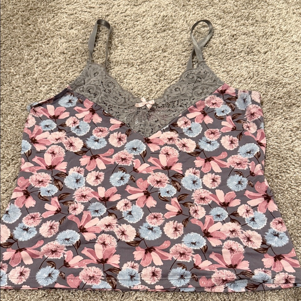 Floral Lace Trim Camisole Top